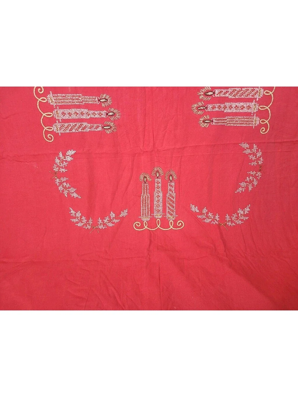 Vintage 1950s Holiday Tablecloth Rhinestone Candles 60x92